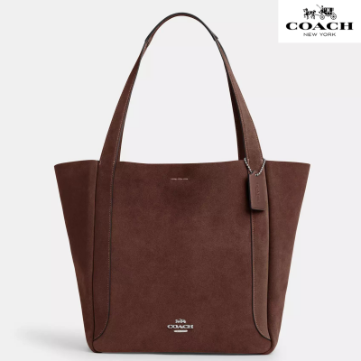 Coach Hadley Tote Bag In Suede Silver/Espresso