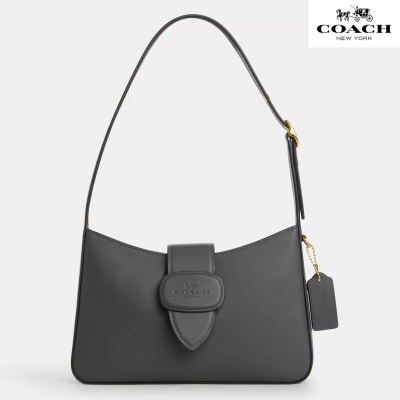 Сумка через плечо Coach Eliza с застежкой-молнией, гладкая кожа  серая с золотом