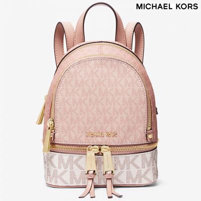 Рюкзак Michael KORS Rhea мини из цветных блоков с логотипом, канвас, розовый с белым