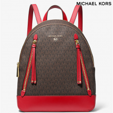Рюкзак Michael KORS Brooklyn среднего размера, канвас с логотипом, коричневый с красным