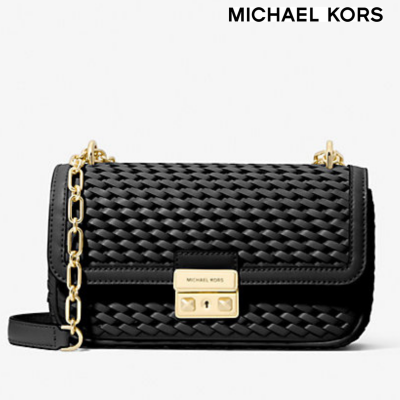 Michael KORS Tribeca Small Hand-Woven Leather Shoulder Bag Black