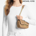 Michael KORS Tribeca Small Hand-Woven Leather Shoulder Bag Camel/Gold