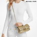 Michael KORS Tribeca Small Quilted Lizard Embossed Leather Shoulder Bag Pale Gold