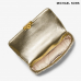 Michael KORS Tribeca Small Quilted Lizard Embossed Leather Shoulder Bag Pale Gold