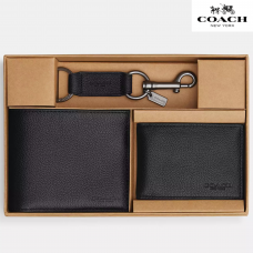 Coach  箱入り 3 イン 1 男性財布 ギフト セット スムースレザー/ブラック