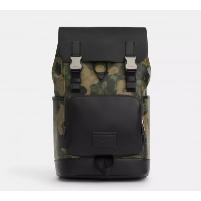 Coach Track Backpack In Signature Canvas With Camo Print Gunmetal/Green Multi