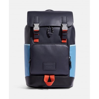 Рюкзак Coach Track In Colorblock кожаный, темно синий с голубым, для мужчин