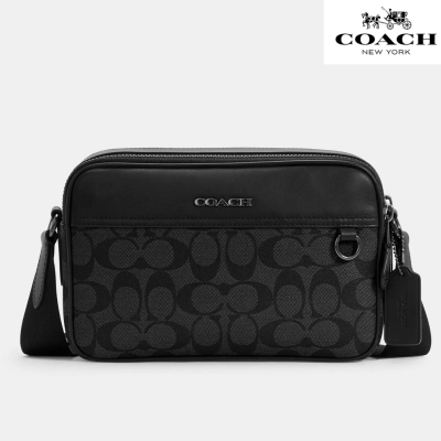 Coach コーチ グラハム クロスボディバッグ シグネチャー キャンバス、メンズ、ガンメタル/チャコール/ブラック