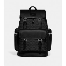 Рюкзак Coach Sprint из фирменного жаккарда темно-серого/черного цвета с серебристой отделкой