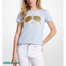 MICHAEL KORS Logo Aviator Print Organic Cotton T-Shirt, LT CHAMBRAY