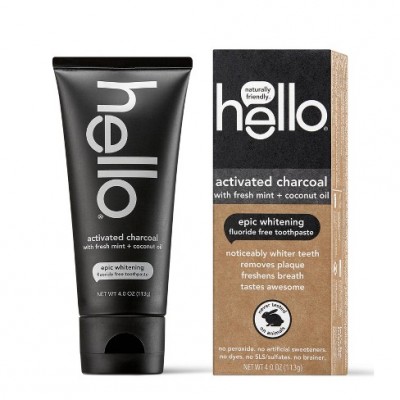 Hello Activated Charcoal Fluoride Free Whitening Toothpaste 4.0  oz (113 g) ( Vegan)