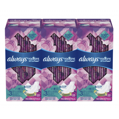 Always Radiant Flex Foam, гигиенические прокладки с алоэ с крылышками, размер 3, ароматизированные, с легким ароматом чистоты, сверхобильный поток, 66 шт 