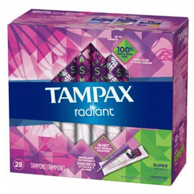 Tampax Radiant Tampons、スーパー吸収性、無香料、タンポン、28 本