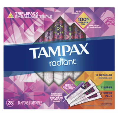 Tampax Radiant Tampons Triple Pack（レギュラー/スーパー/スーパープラス）、無香料、２８本 