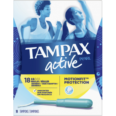 TAMPAX Pearl Active тампоны для активных дней, регуляр, пластиковый футляр, без аромата, 18 шт