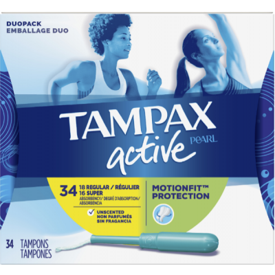 TAMPAX Pearl Active パールアクティブタンポンDuo（18レギュラーおよび16スーパー）無香料、34本