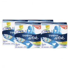 TAMPAX Pearl Active тампоны для активных дней, Тройная упаковка (4 упаковки по 34 шт (8 легкие, 18 регуляр и 8 Супер), пластиковый футляр, без аромата, 136 шт
