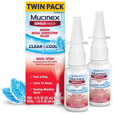 Mucinex Severe Nasal Congestion Relief Clear & Cool Nasal Spray, Nasal Decongestant Menthol, 0.75 oz x 2 packs