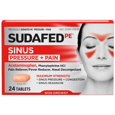 Sudafed Pe Sinus Pressure + Pain Acetaminophen & Phenylephrine HCL, 24 tablets