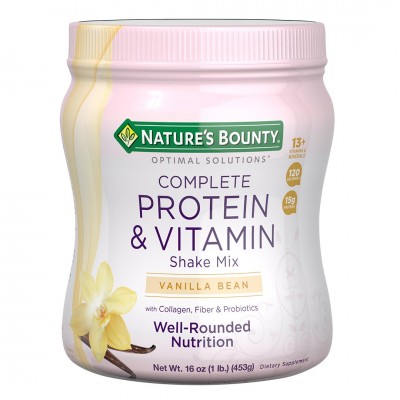 Nature's Bounty, Optimal Solutions, Смесь для приготовления напитков с коллагеном, богатая протеинами и витаминами, ваниль (453 г)