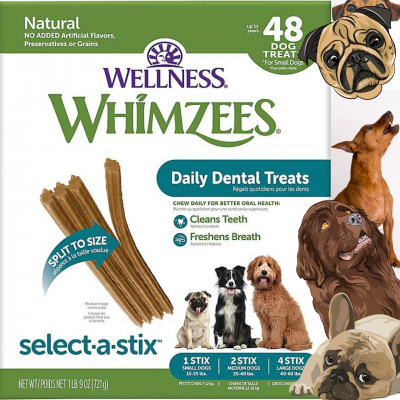 犬の歯のための毎日のデンタルトリーツWellness Whimzees Select A Stix、48 本入り