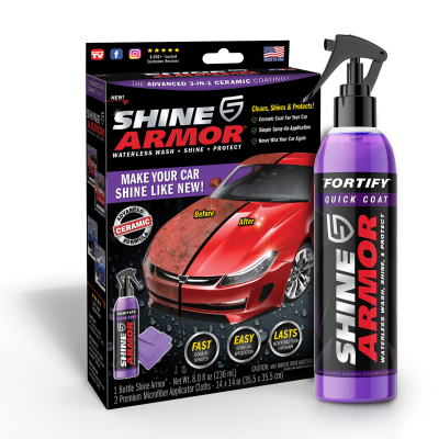 Shine Armor 3-IN-1 Ceramic Coating, Fortify Quick Coat/  Гидрофобное керамическое автомобильное покрытие c микрофиброй, 236 мл