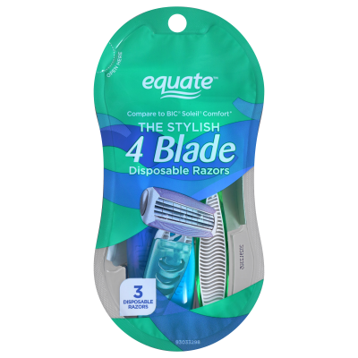 Equate Women's 4 Blade Disposable Razors/ 女性用4枚刃使い捨てカミソリ,ビタミンE、3本
