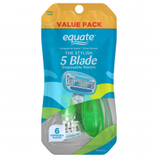 Equate Women's 5 Blade Disposable Razors/ 女性用5枚刃使い捨てカミソリ  シアバター、ビタミンE、ココアバター、グレープシード、ホホバオイル入り、6本