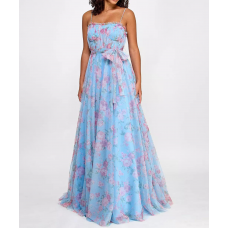 City Studio Juniors' Floral-Print Bustier Gown,BLUE SKY & ROSE