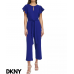 DKNY レディース ファッション　フラッタ 袖　 ベルト付きジャンプスーツ,　ブルー