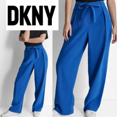  DKNY Широкие женские брюки из твила с поясом спереди и складками, синие