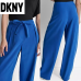  DKNY Широкие женские брюки из твила с поясом спереди и складками, синие