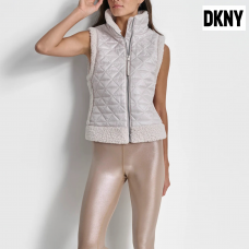 DKNY Women's DIAMOND QUILTED PUFFER VEST, beige