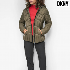 DKNY Women's Hooded Lightweight Puffer Green