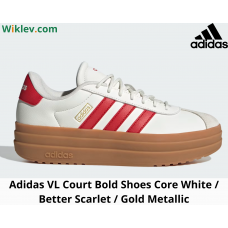 Кроссовки Adidas VL Court Bold белые с красным на платформе