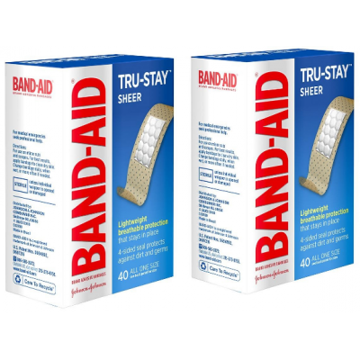 Band-Aid Brand Sheer Strips Adhesive Bandages/ гибкие пластиковые перфорированные пластыри, 80 шт. (40х2 упаковки)