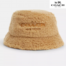 Coach Sherpa Bucket Hat with Logo, Caramel