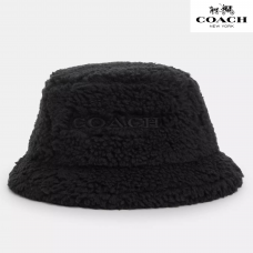 Coach Sherpa Bucket Hat with Logo, Black