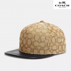 コーチ 野球帽,  ジャカード フラットつばの帽子 カーキ/ブラック