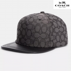 コーチ 野球帽,  ジャカード フラットつばの帽子 チャコール/ブラック
