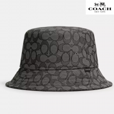 Шляпа-панама с опущенными полями Жаккардовая Coach, серо-черная